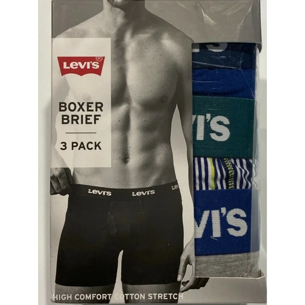 NWT LEVI'S 3 Pack Boxer Brief Underwear Sz MEDIUM Gray Blue Green